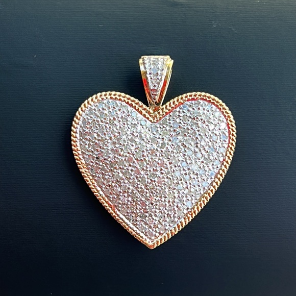 14K 2 Tone Large Diamond Heart Pendant - Picture 7 of 15